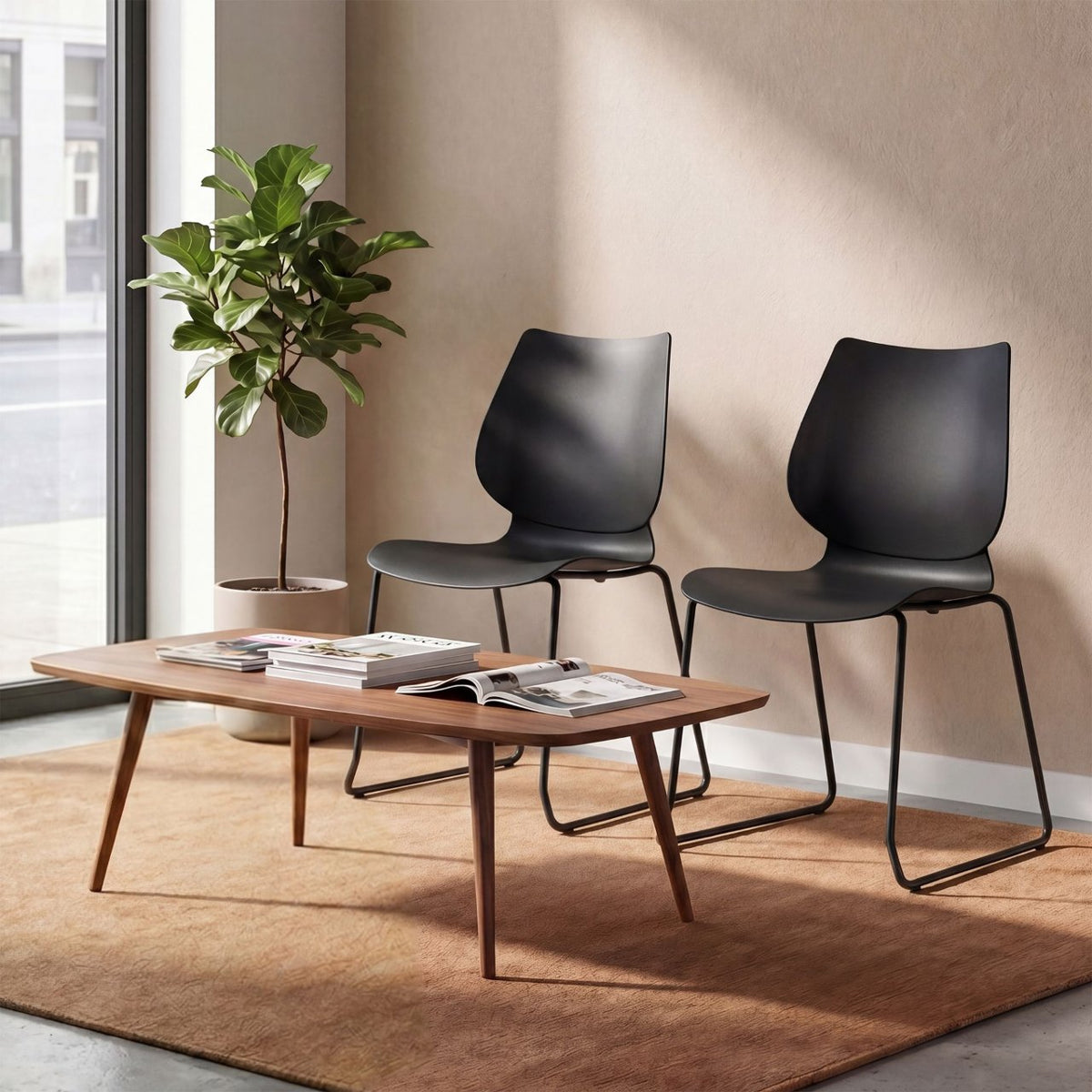 Set van 4 stapelstoelen Houma zwart schwarz