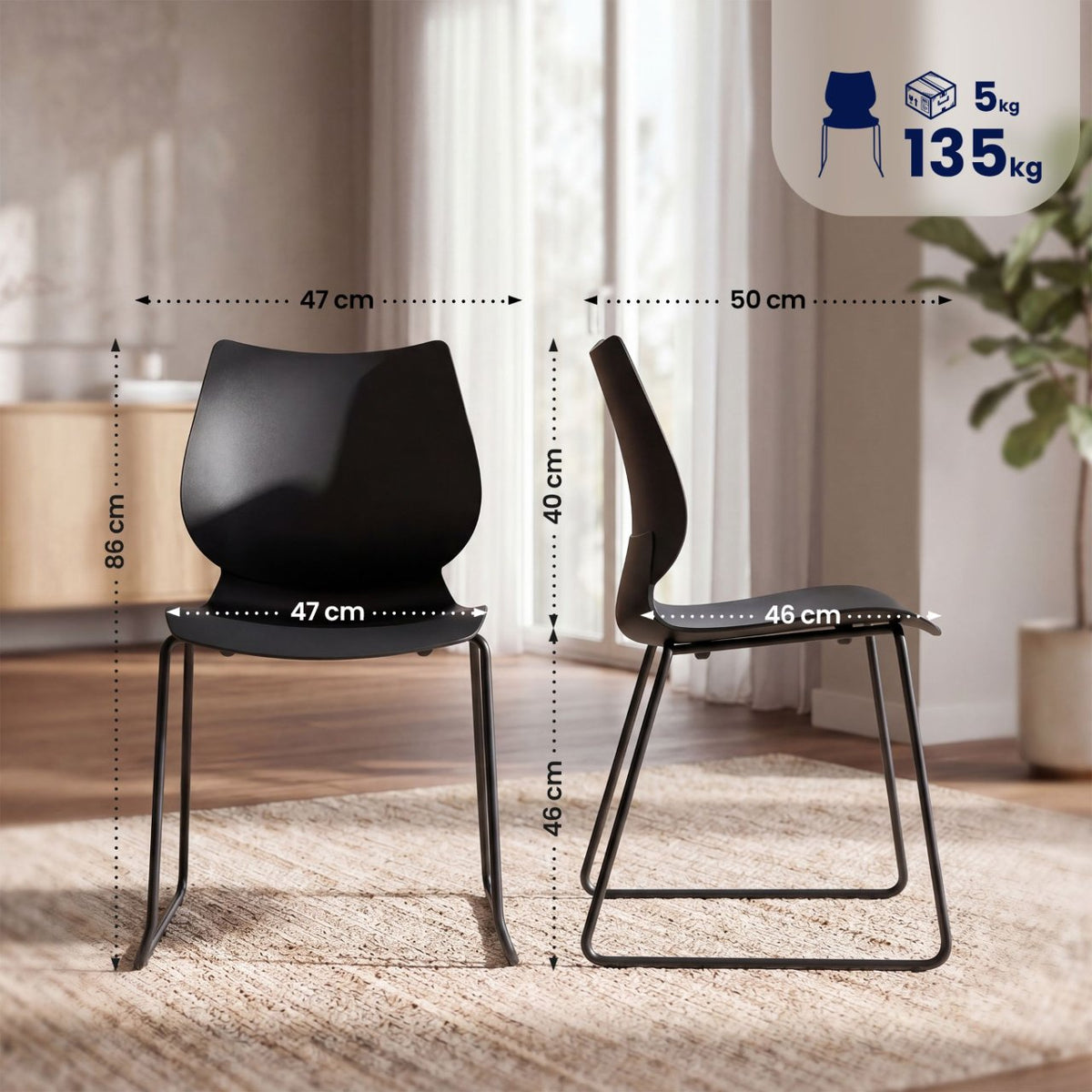 Set van 4 stapelstoelen Houma zwart schwarz