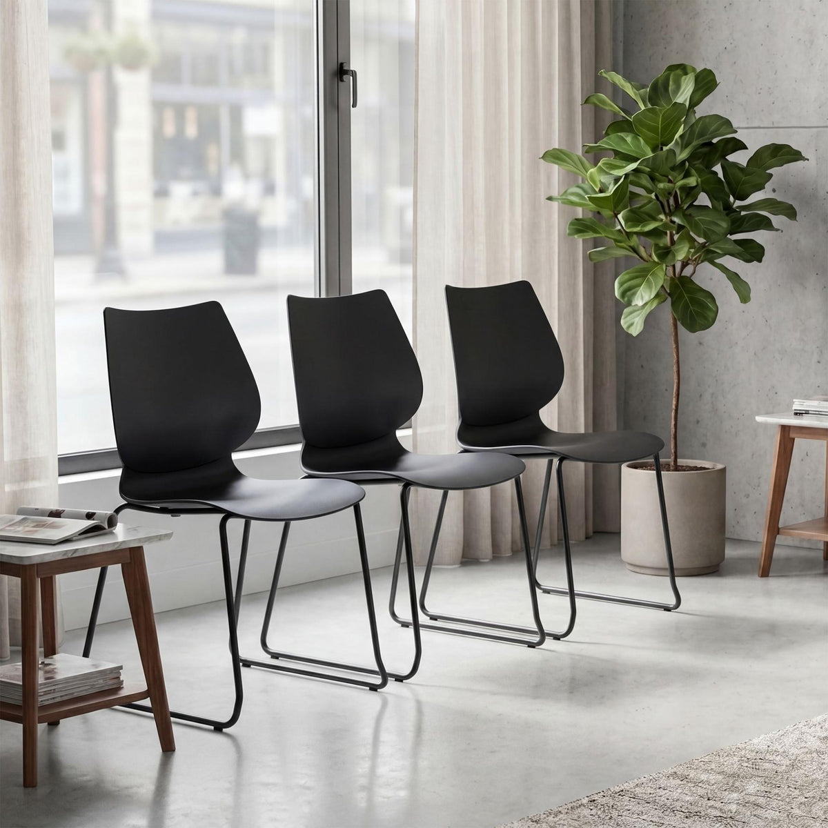 Set van 4 stapelstoelen Houma zwart schwarz