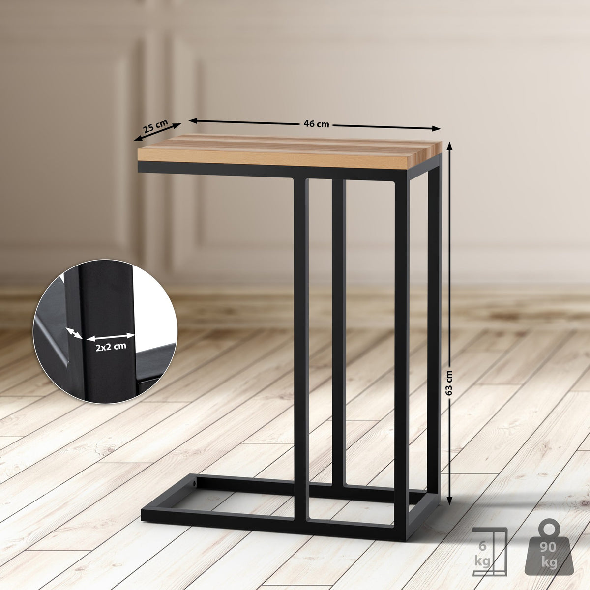 Bijzettafel Manteo 46x25x63 cm eiche
