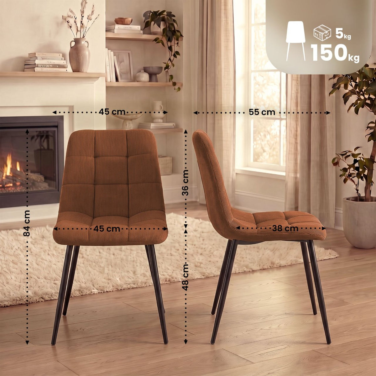 4er Set Esszimmerstuhl Tilde Cord orange