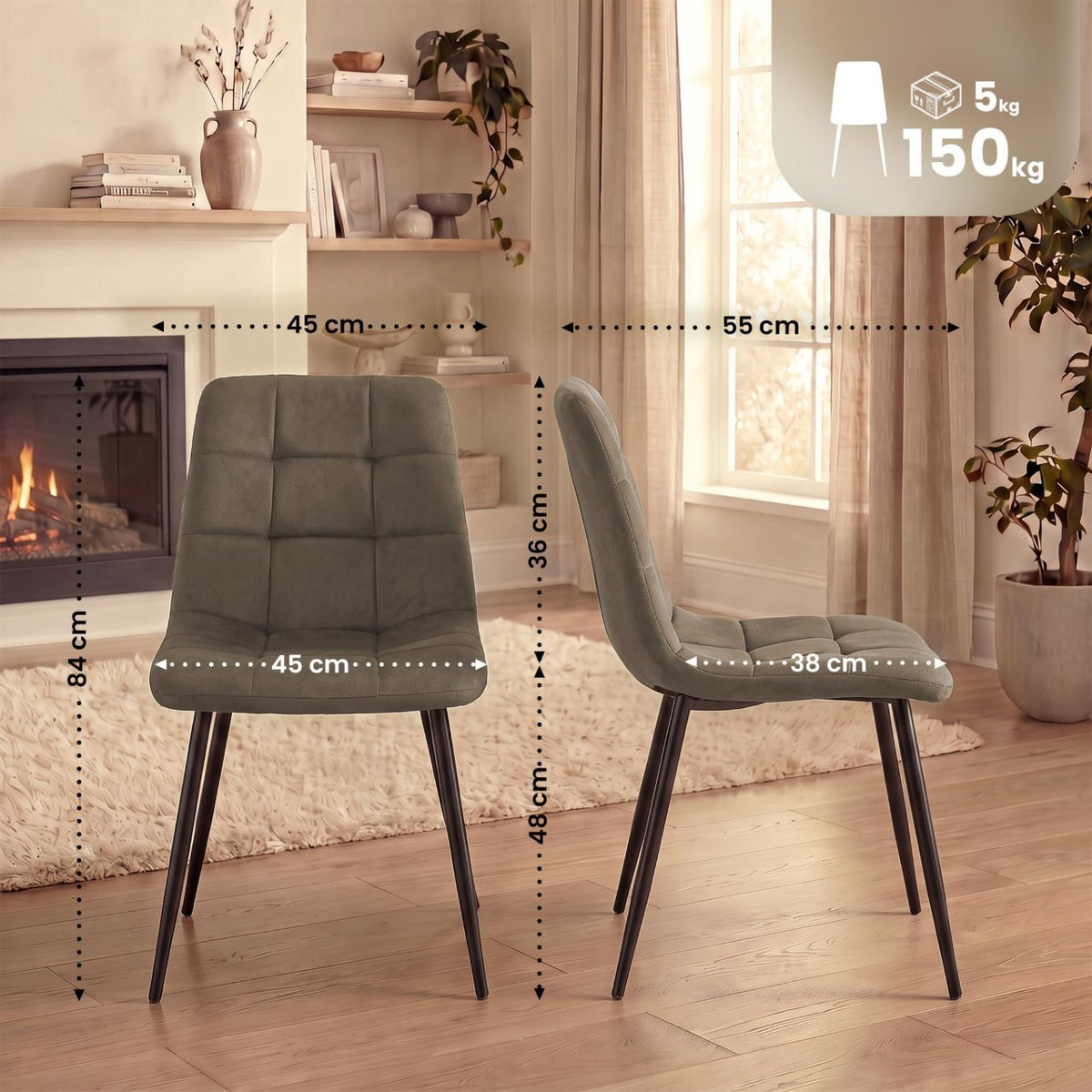 4er Set Esszimmerstuhl Tilde Samt taupe
