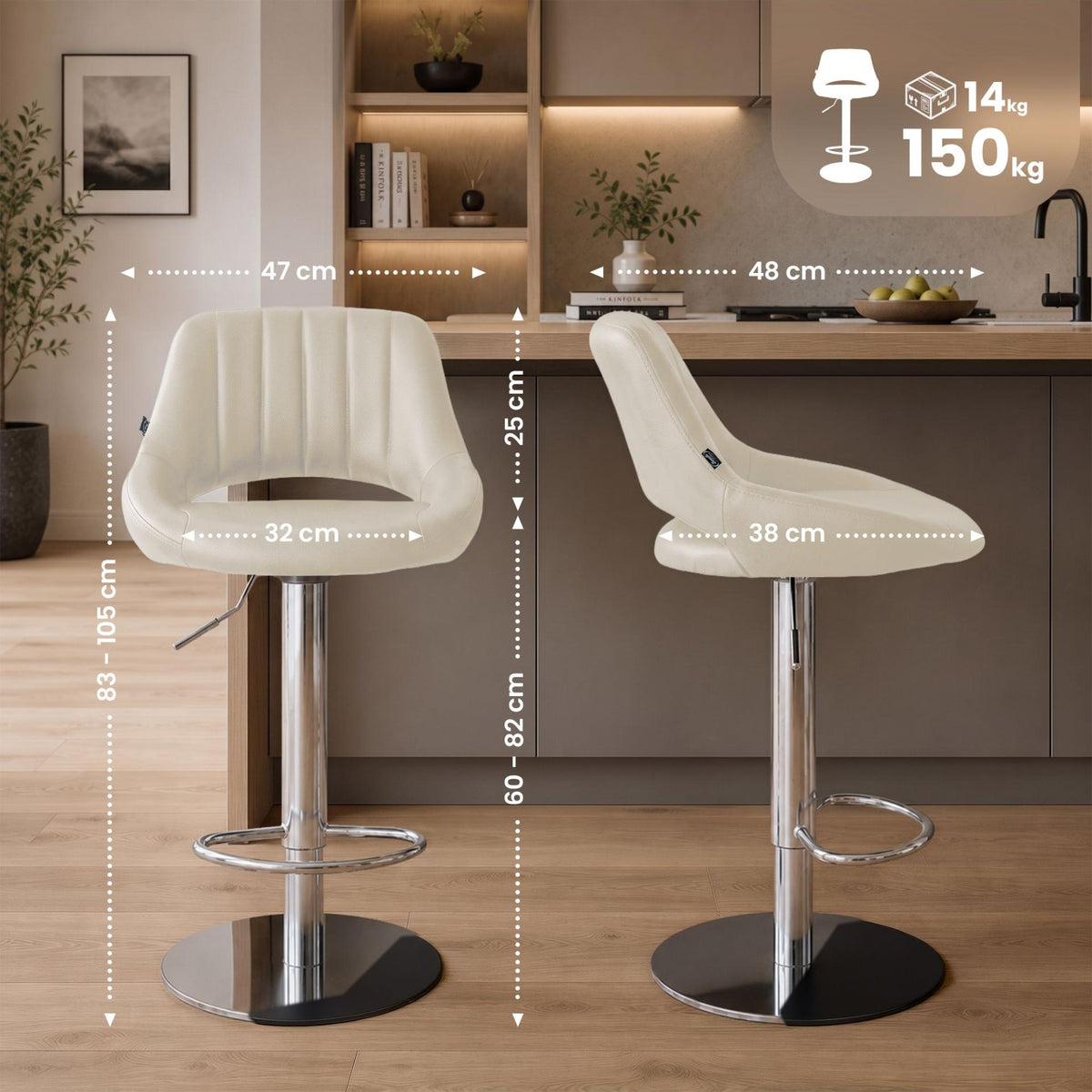 2er Set Barhocker HD Milet C Kunstleder creme