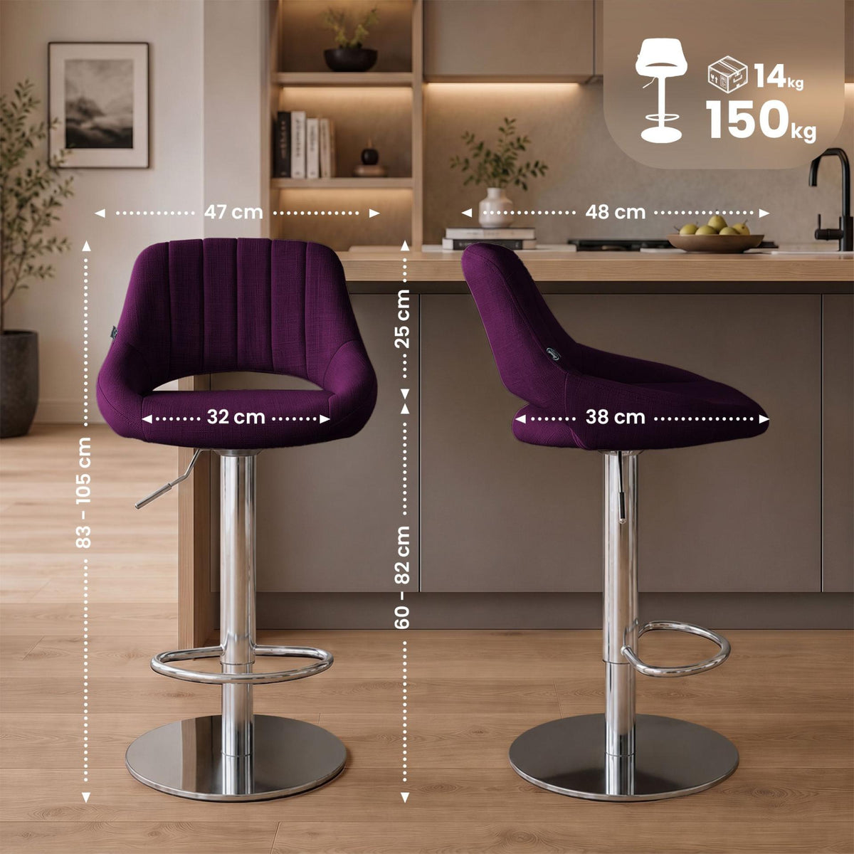 2er Set Barhocker HD Milet C Stoff lila