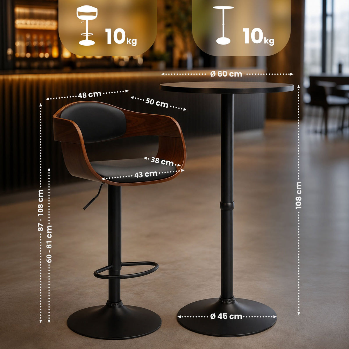 2er Bartisch Set Kivo schwarz