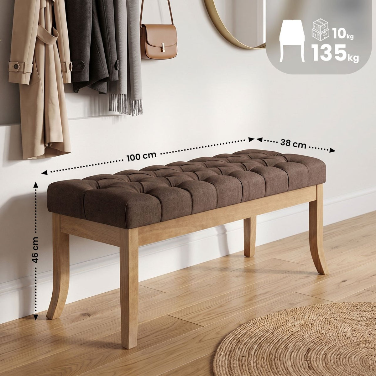 Sitzbank Ramses Stoff antik-hell 100 braun