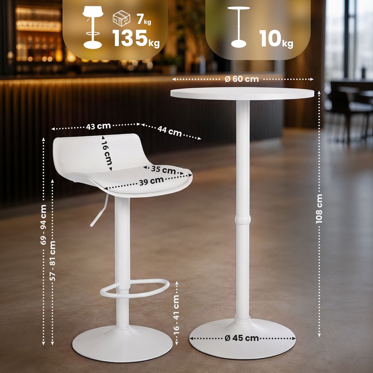2er Bartisch Set Navo Kunstleder weiß