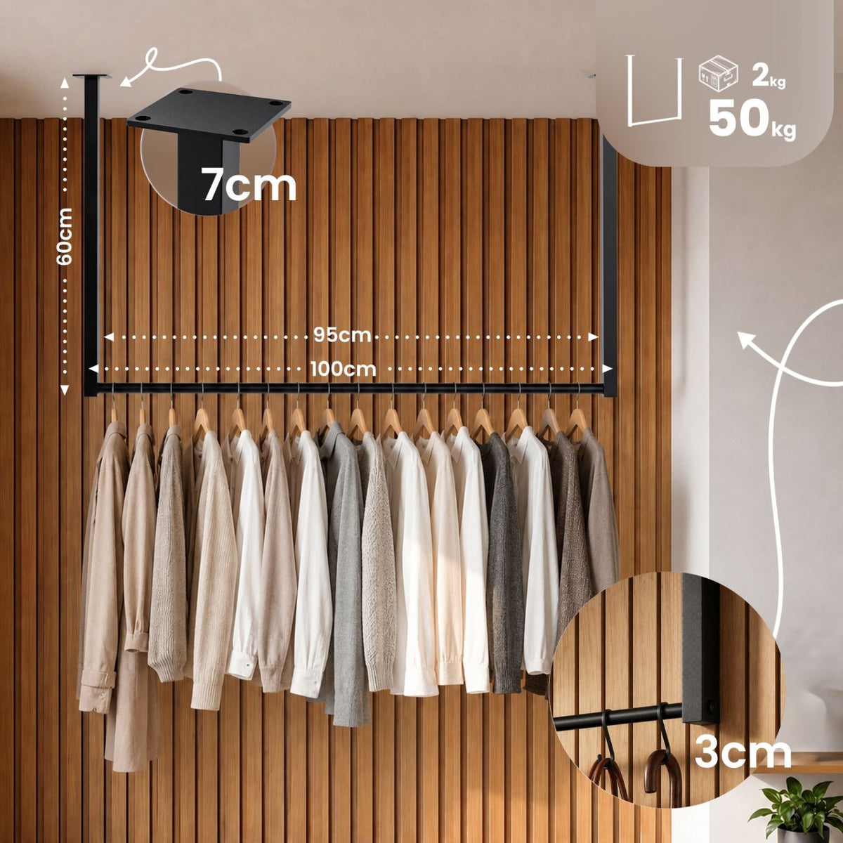 Kledingstang Fenton 100x60 cm schwarz