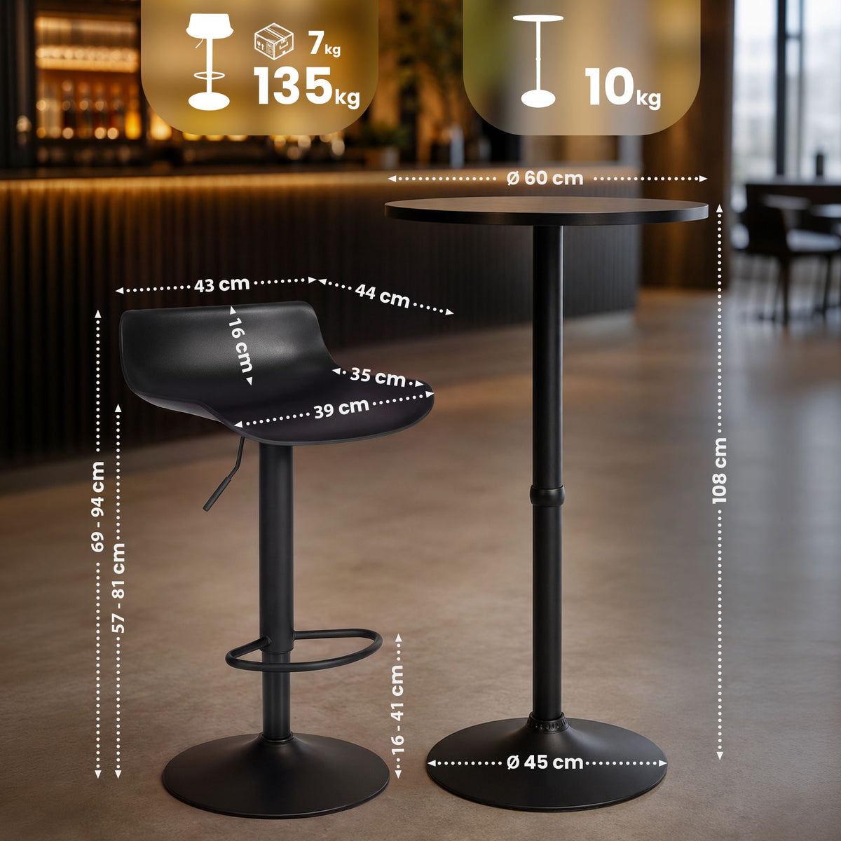2er Bartisch Set Navo Kunststoff schwarz