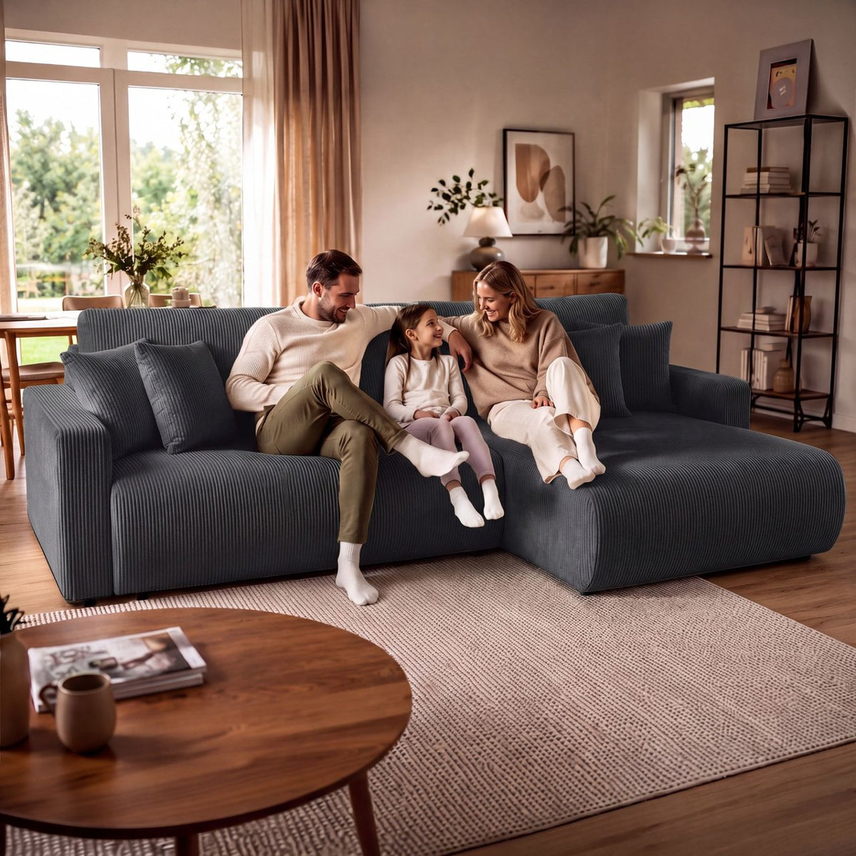 Ecksofa Brescia 4 Sitzer Cord dunkelgrau
