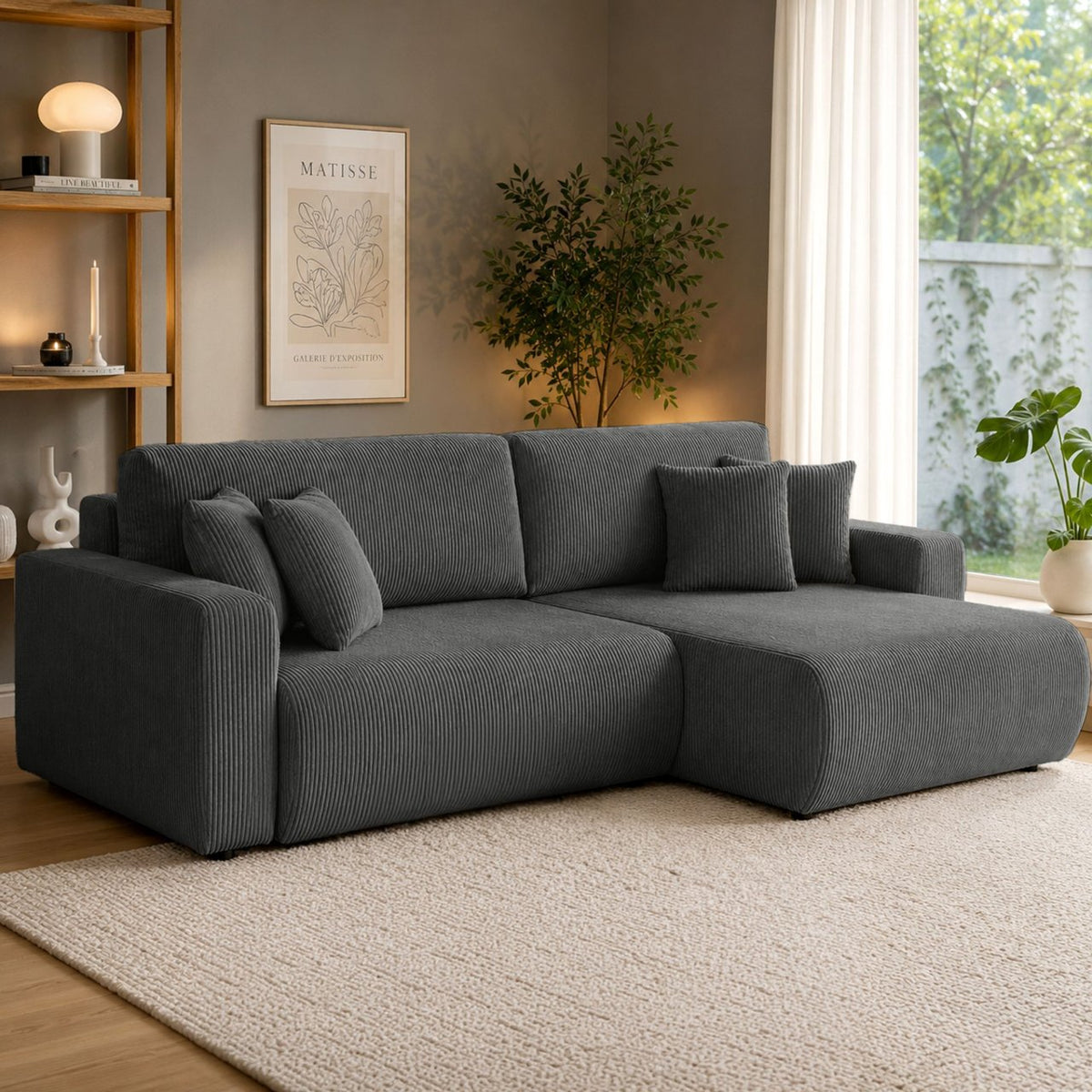 Ecksofa Brescia 4 Sitzer Cord dunkelgrau