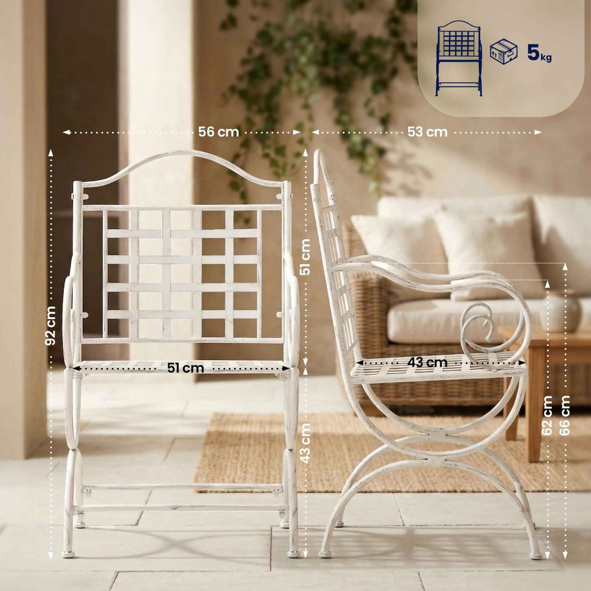 Set van 4 stoelen Lotta antiek/wit antik weiß