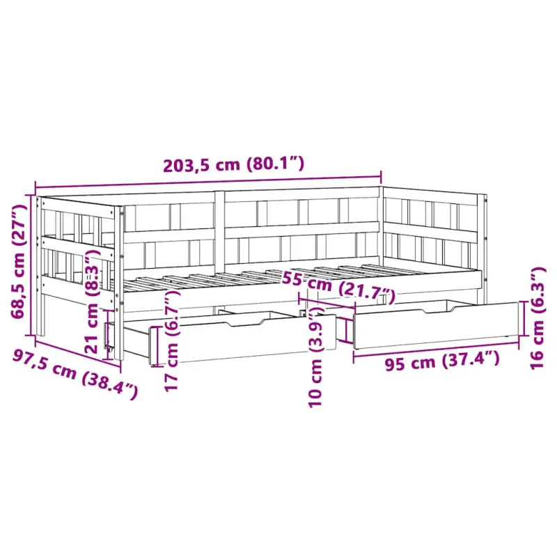 2-in-1 slaapbank met lades in massief grenenhout voor rustieke charme - Bedden & bedframes