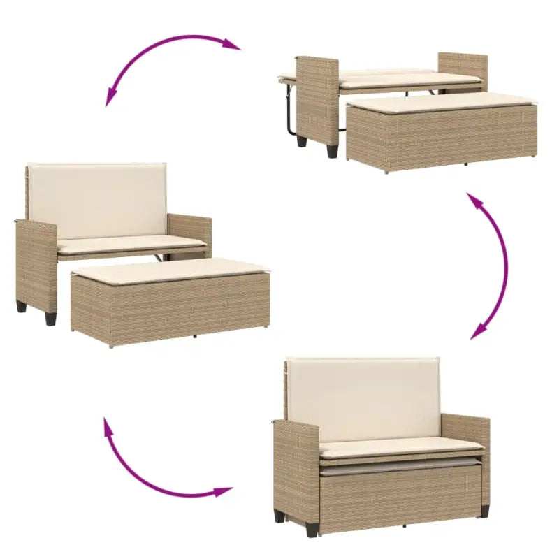 2-in-1 tuinbank van gepoedercoat staal en poly rattan met comfortabele zitervaring - Tuinbanken