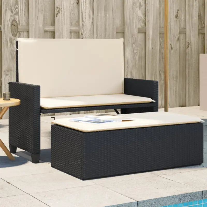 2-in-1 tuinbank van gepoedercoat staal en poly rattan met comfortabele zitervaring - Zwart / 1 - Tuinbanken
