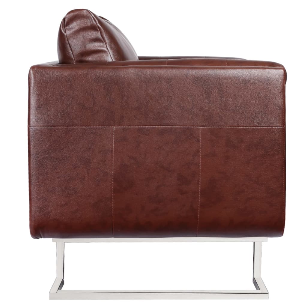 vidaXL Fauteuil met verchroomde poten kubus kunstleer bruin - Aashly