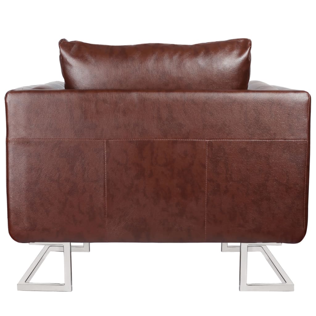 vidaXL Fauteuil met verchroomde poten kubus kunstleer bruin - Aashly