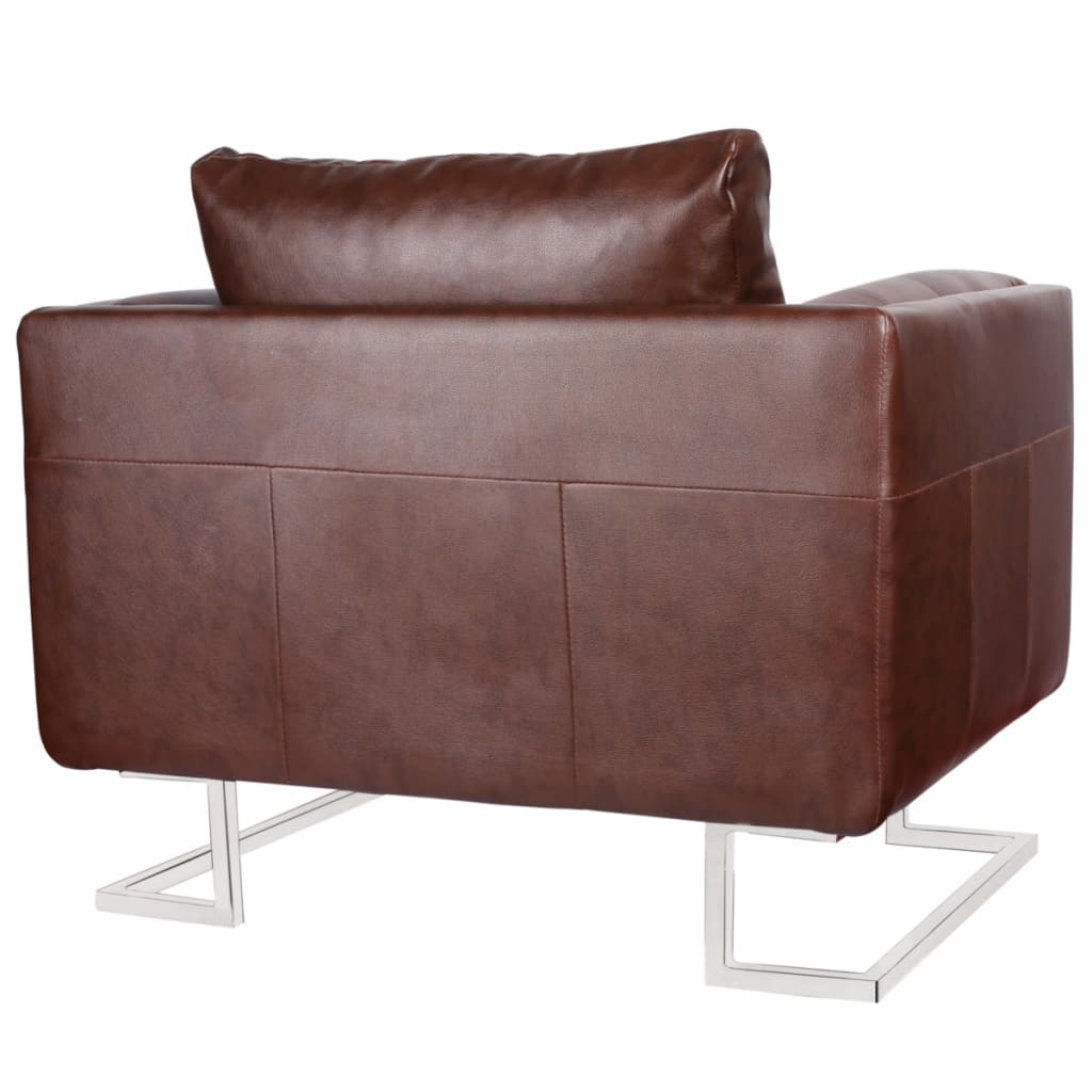 vidaXL Fauteuil met verchroomde poten kubus kunstleer bruin - Aashly