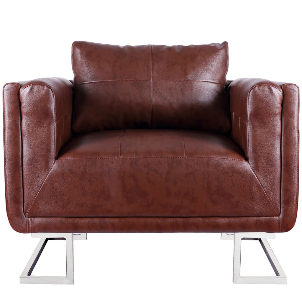 vidaXL Fauteuil met verchroomde poten kubus kunstleer bruin - Aashly