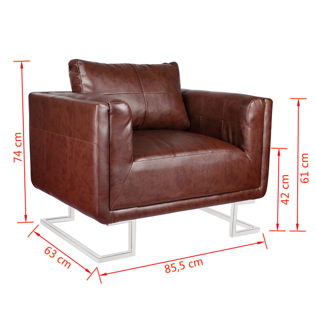 vidaXL Fauteuil met verchroomde poten kubus kunstleer bruin - Aashly