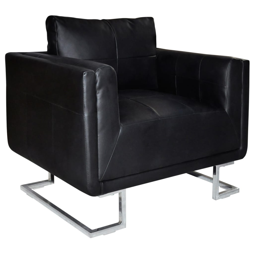 vidaXL Fauteuil met verchroomde poten kubus kunstleer bruin - Aashly