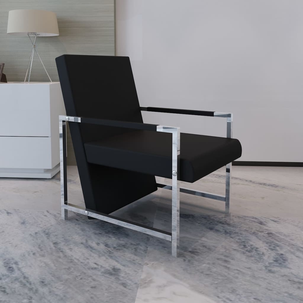 vidaXL Fauteuil met chromen poten kunstleer zwart - Aashly