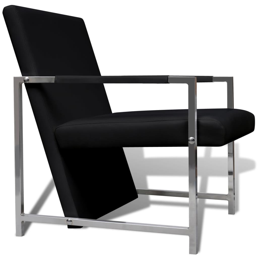 vidaXL Fauteuil met chromen poten kunstleer zwart - Aashly