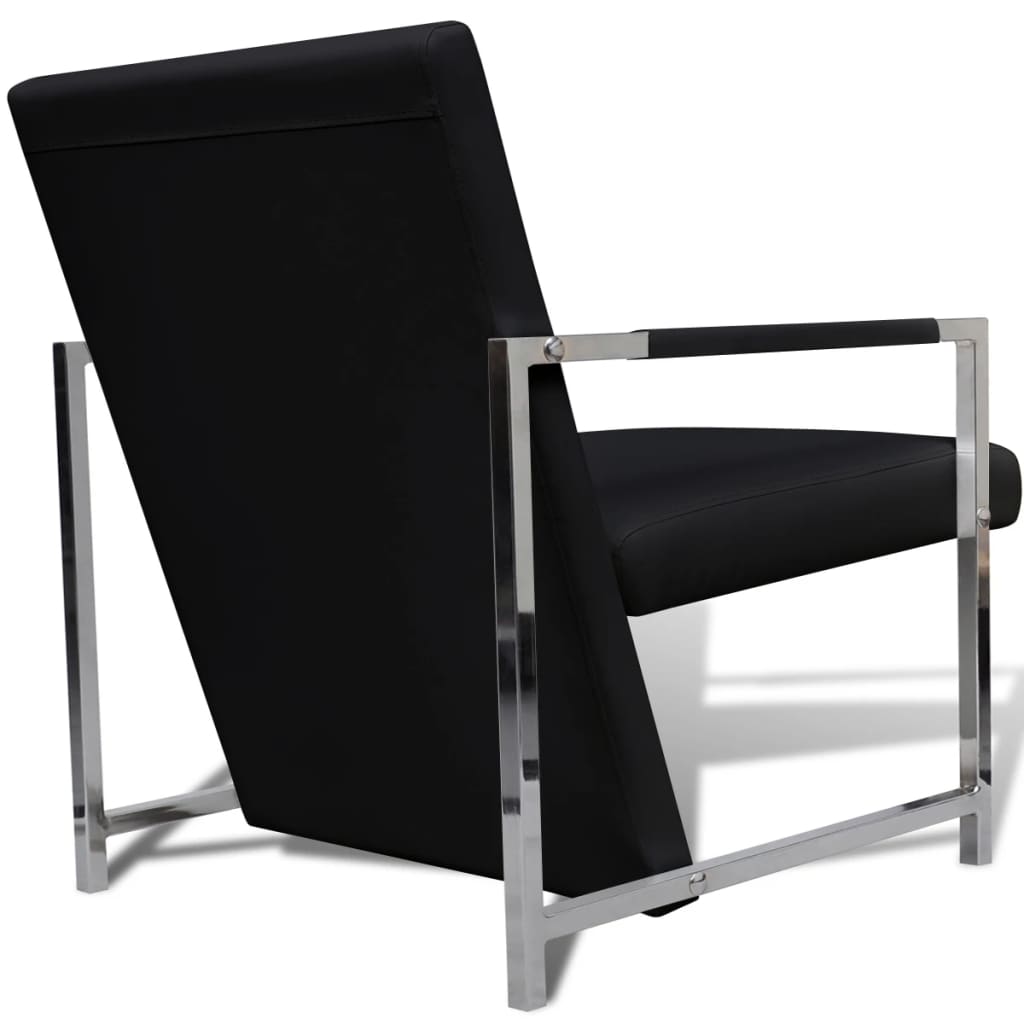 vidaXL Fauteuil met chromen poten kunstleer zwart - Aashly