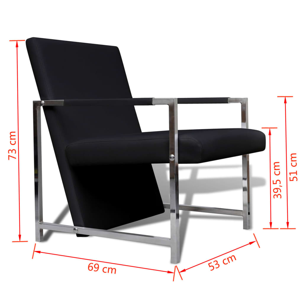 vidaXL Fauteuil met chromen poten kunstleer zwart - Aashly