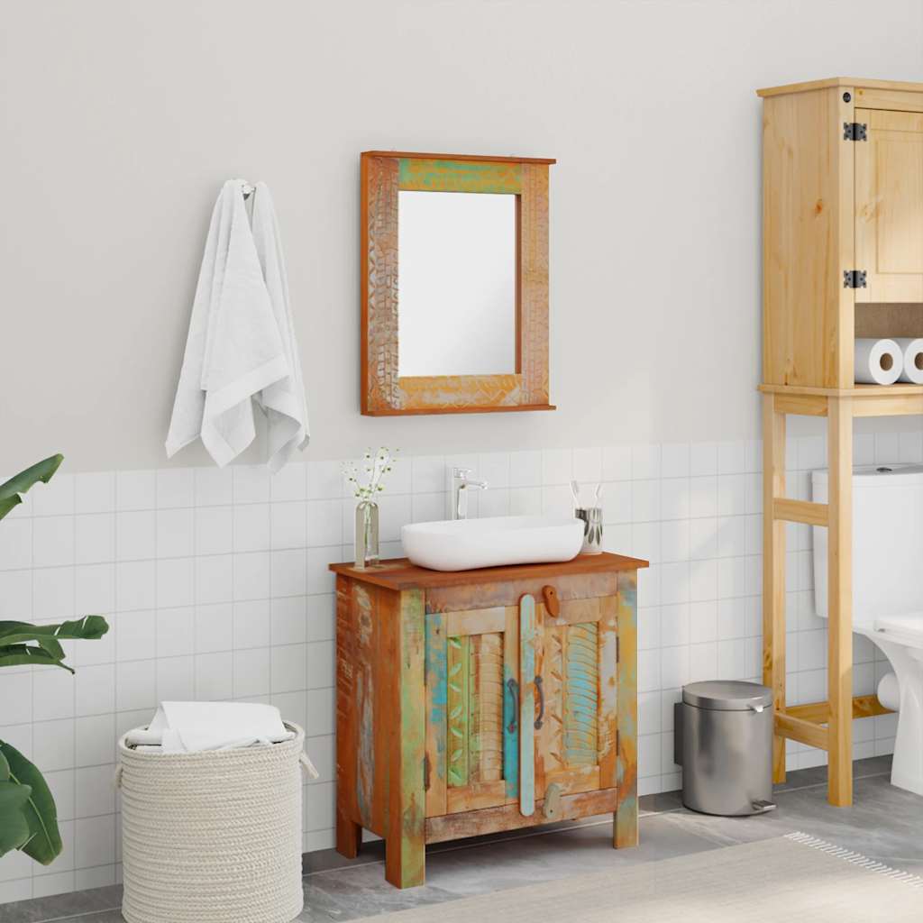 vidaXL Badkamerset met kast en spiegel massief gerecycled hout - Aashly