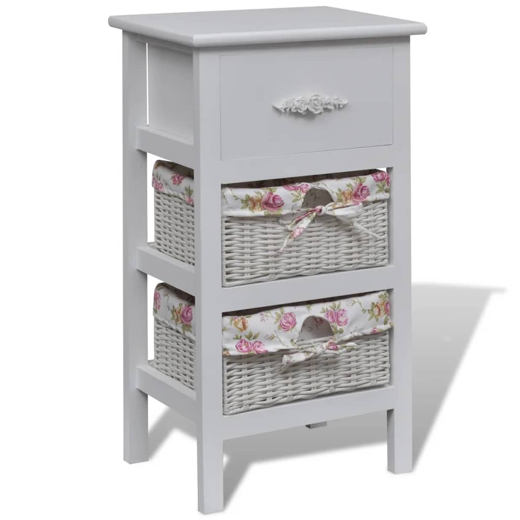 vidaXL Kast met 1 lade en 3 manden paulowniahout wit - Aashly