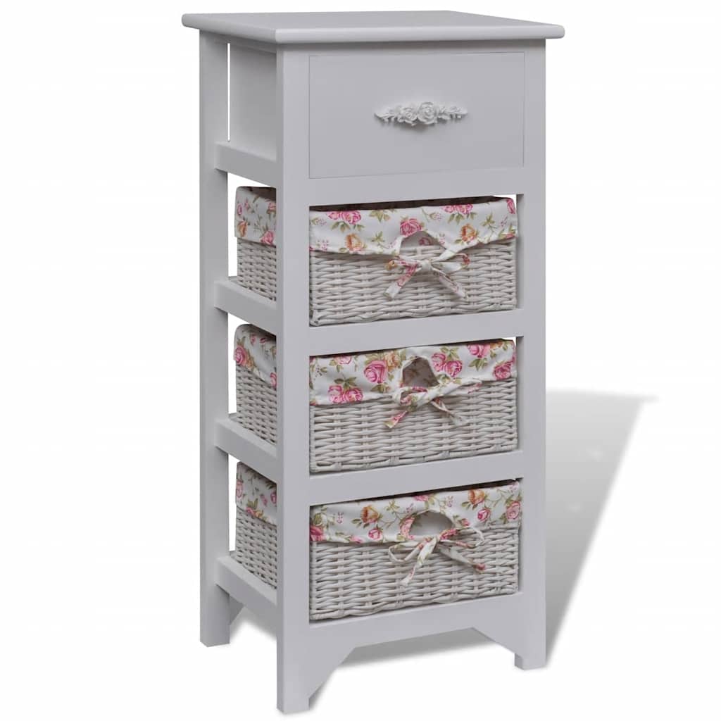vidaXL Kast met 1 lade en 3 manden paulowniahout wit - Aashly