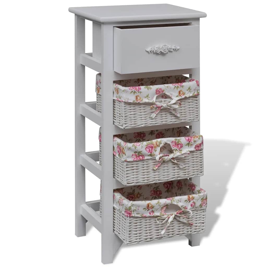 vidaXL Kast met 1 lade en 3 manden paulowniahout wit - Aashly