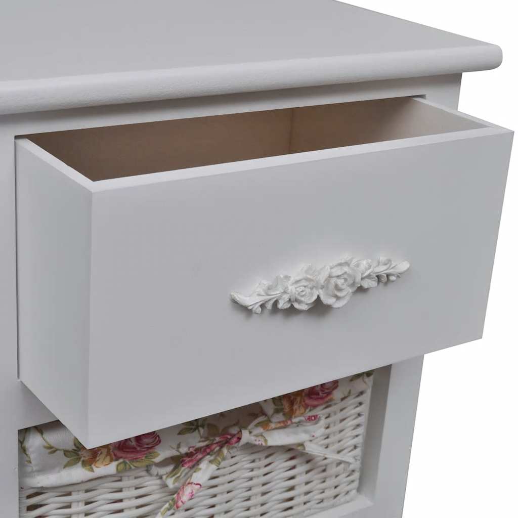 vidaXL Kast met 1 lade en 3 manden paulowniahout wit - Aashly