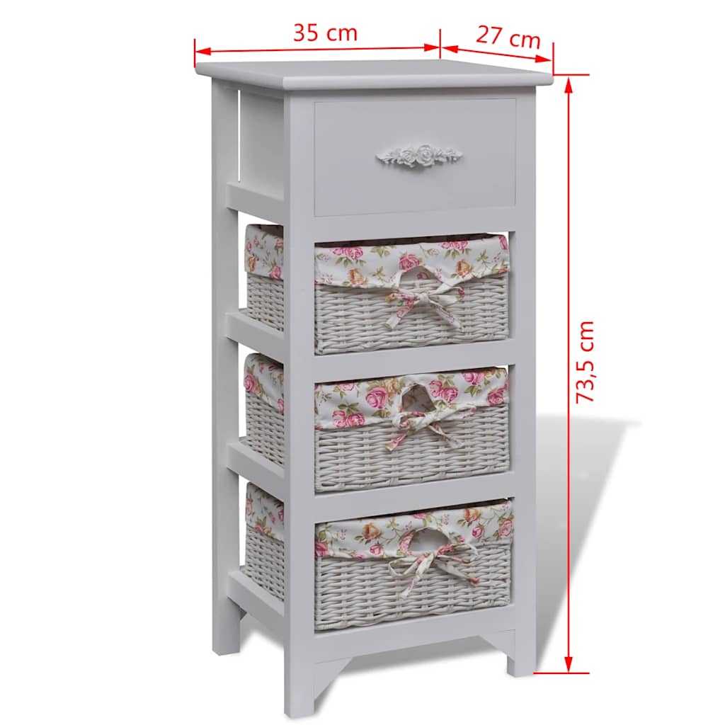 vidaXL Kast met 1 lade en 3 manden paulowniahout wit - Aashly