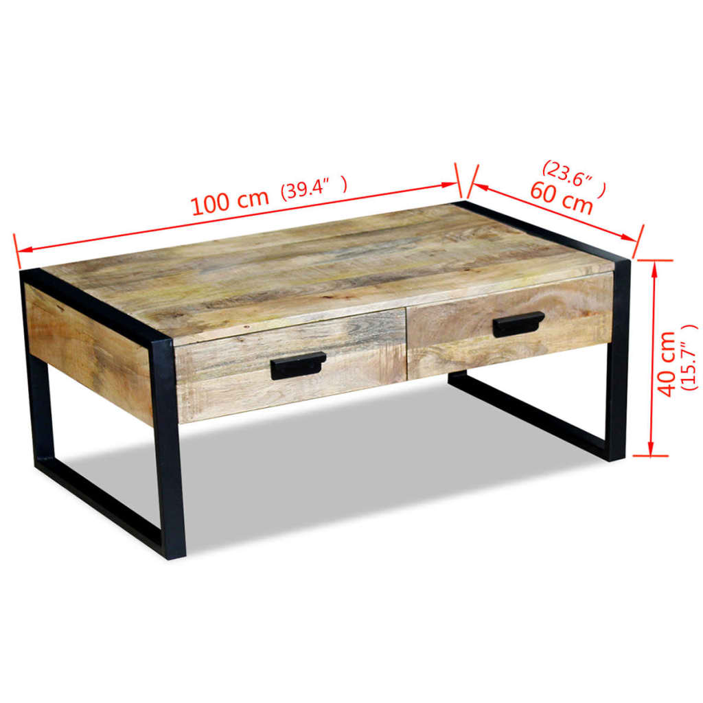 vidaXL Salontafel met 2 lades 100x60x40 cm massief mangohout