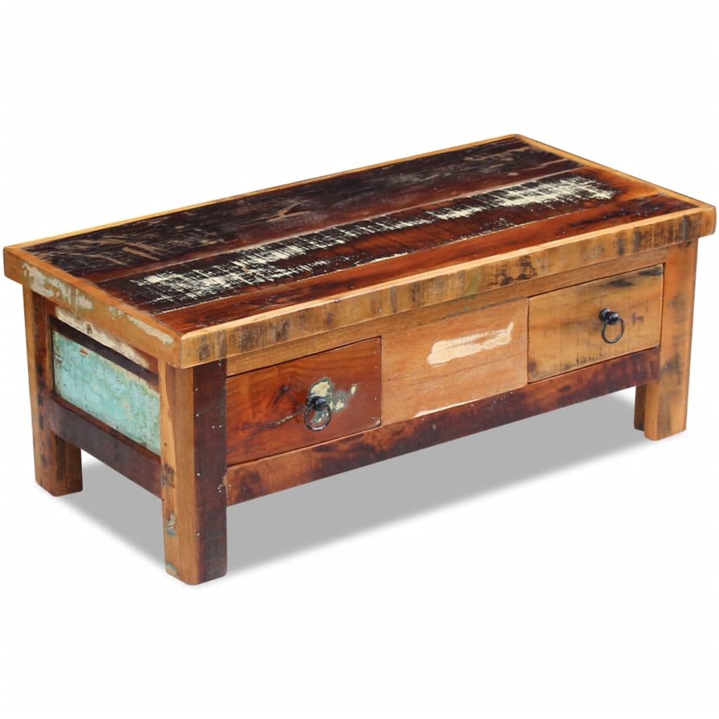 vidaXL Coffee Table with Drawers 90x45x35 cm Solid Reclaimed Wood