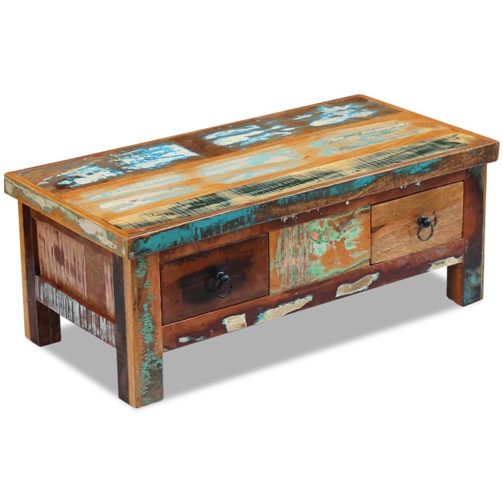 vidaXL Coffee Table with Drawers 90x45x35 cm Solid Reclaimed Wood