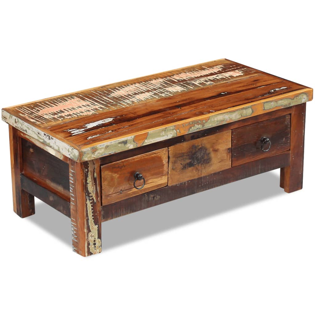 vidaXL Coffee Table with Drawers 90x45x35 cm Solid Reclaimed Wood