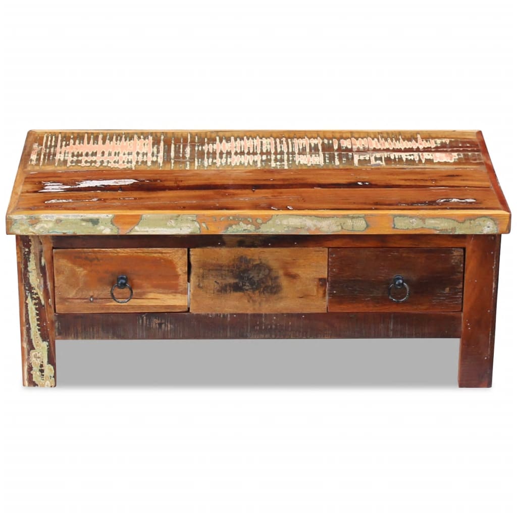 vidaXL Coffee Table with Drawers 90x45x35 cm Solid Reclaimed Wood