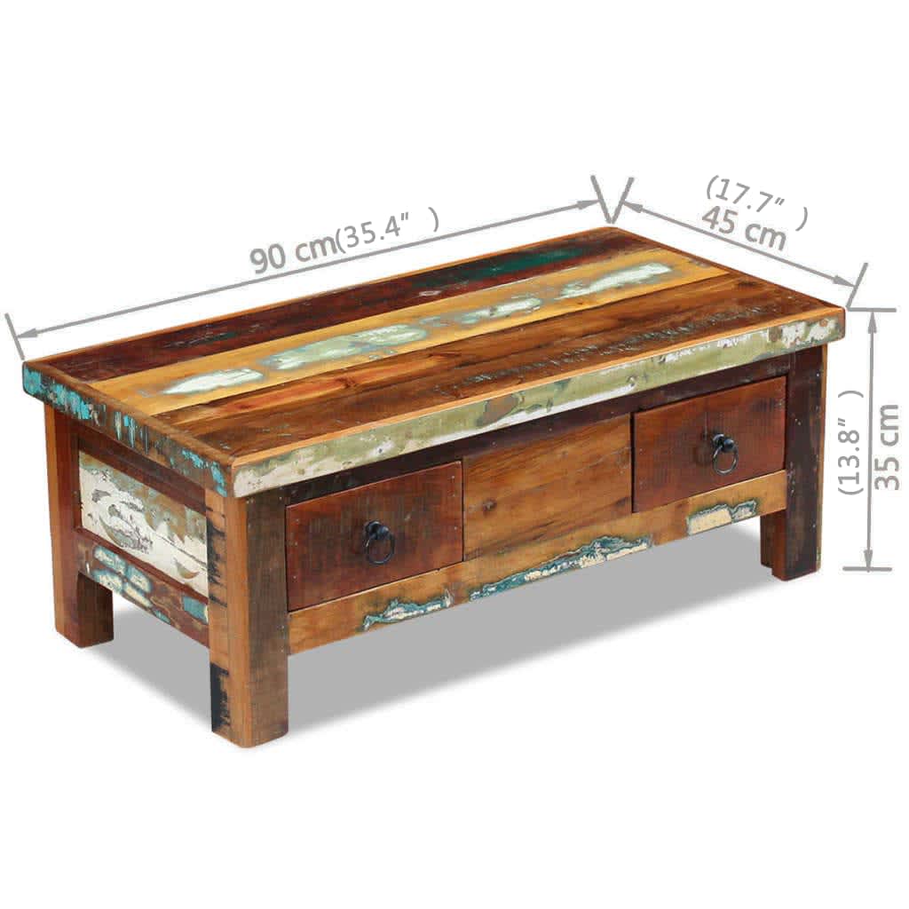 vidaXL Coffee Table with Drawers 90x45x35 cm Solid Reclaimed Wood