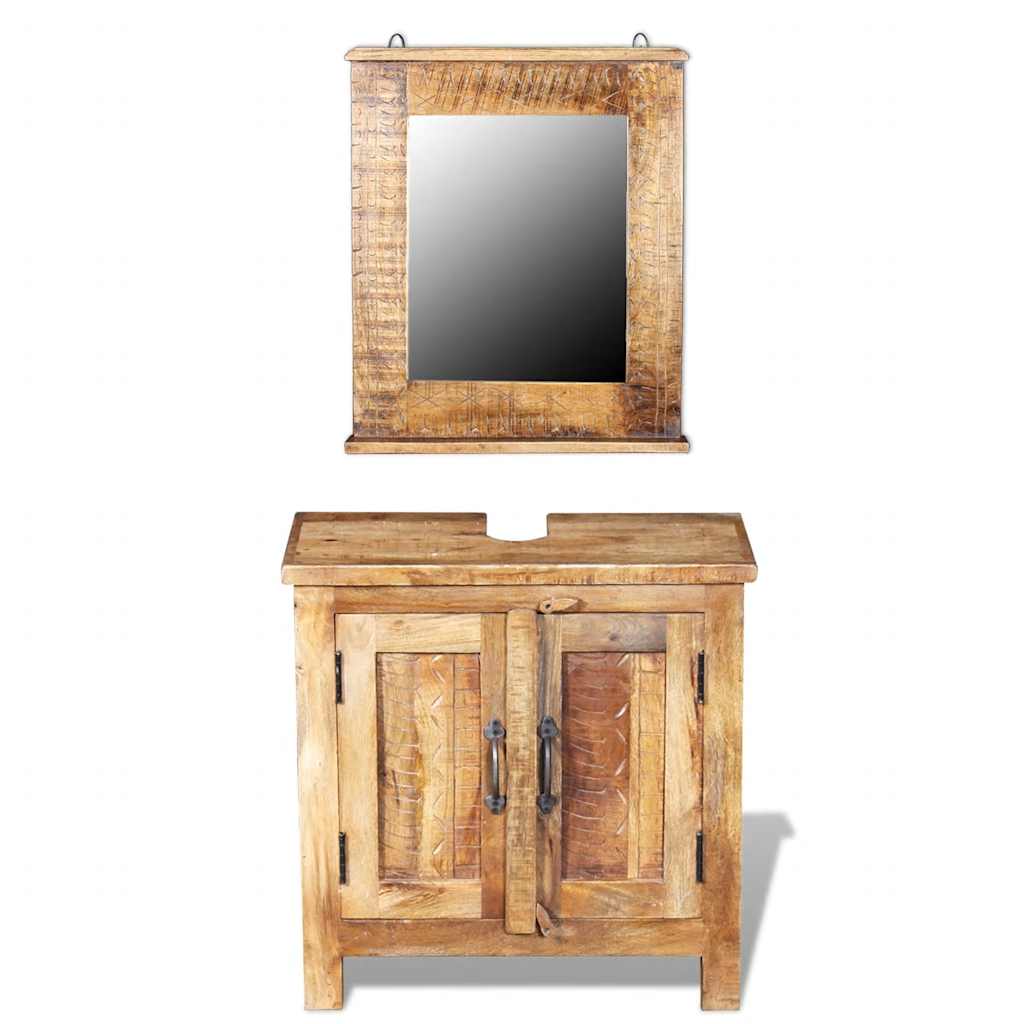 vidaXL Badkamerset met kast en spiegel massief gerecycled hout - Aashly