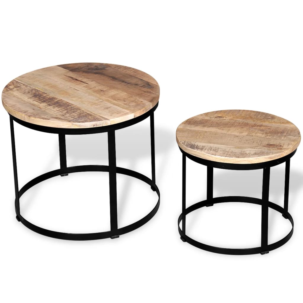 vidaXL 2-delige Salontafelset rond 40/50 cm massief gerecycled hout - Aashly