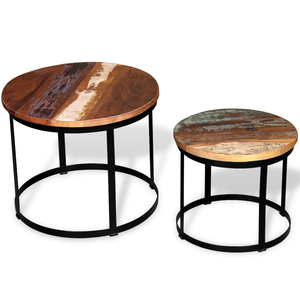 vidaXL 2-delige Salontafelset rond 40/50 cm massief gerecycled hout - Aashly