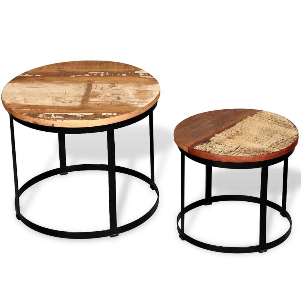 vidaXL 2-delige Salontafelset rond 40/50 cm massief gerecycled hout - Aashly