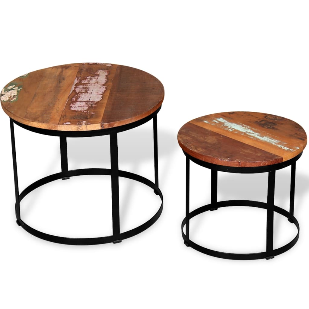 vidaXL 2-delige Salontafelset rond 40/50 cm massief gerecycled hout - Aashly