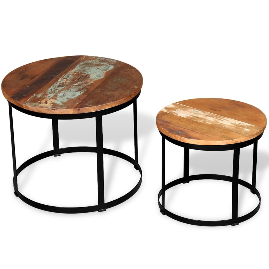 vidaXL 2-delige Salontafelset rond 40/50 cm massief gerecycled hout - Aashly