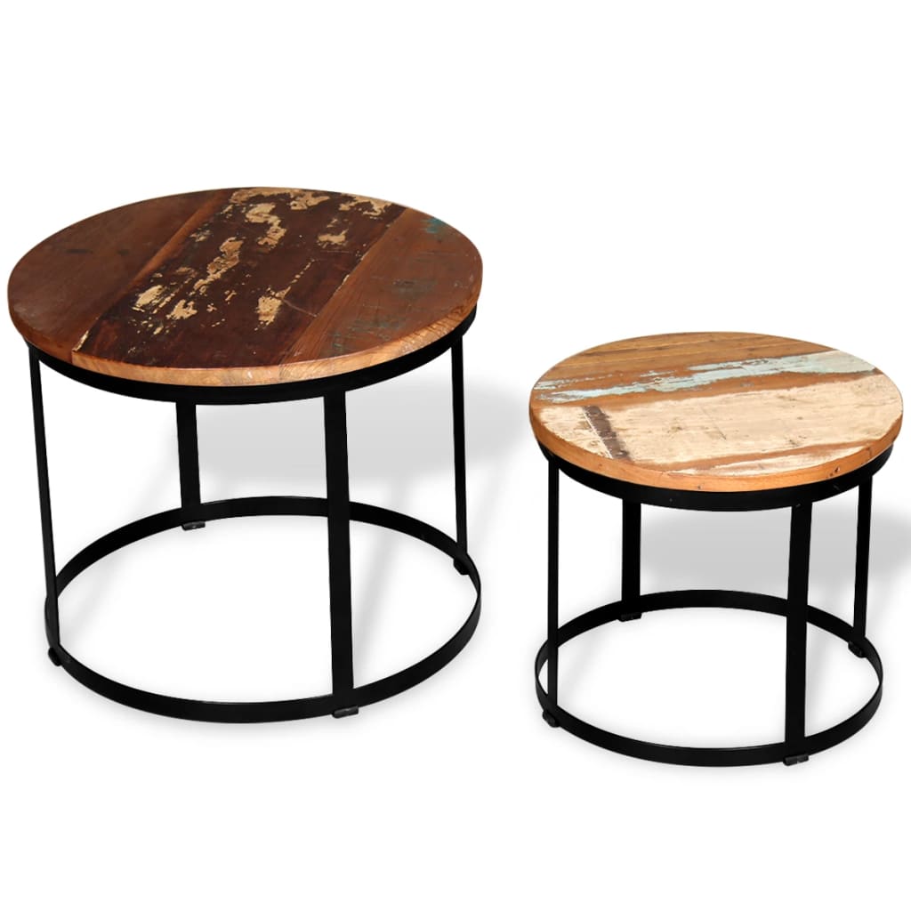 vidaXL 2-delige Salontafelset rond 40/50 cm massief gerecycled hout - Aashly