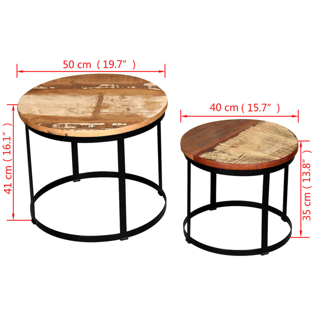 vidaXL 2-delige Salontafelset rond 40/50 cm massief gerecycled hout - Aashly
