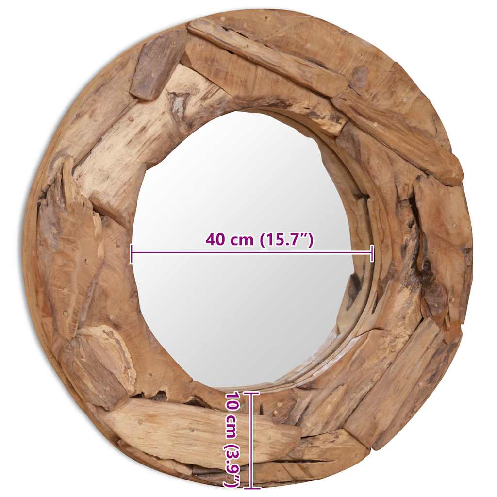vidaXL Decorative Round Mirror 60 cm Teak Wood
